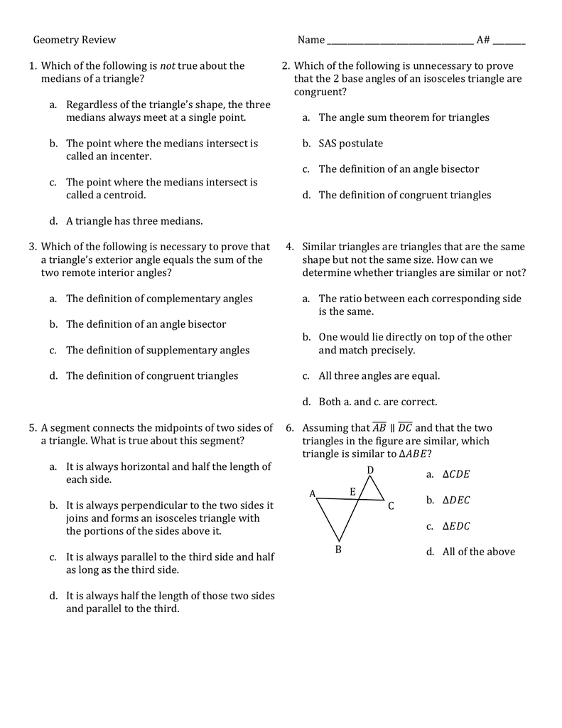 Geometry Review Name A Which Of The Following Is Not