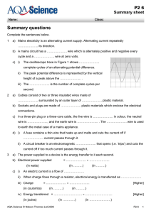 P2 6.7 Mains electricity summary questiions