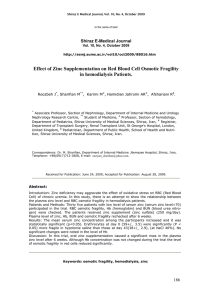 Effect of Zinc Supplementation on Red Blood Cell Osmotic Fragility