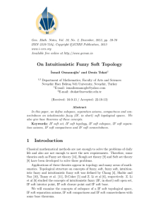 On Intuitionistic Fuzzy Soft Topology 1 Introduction
