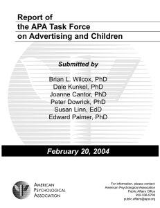 Report of the APA Task Force on Advertising and Children