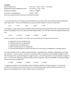 Probability General Addition Rule: Multiplication Rule for