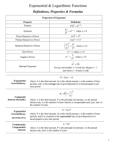 Review for Test #4- Exponential and Log Functions