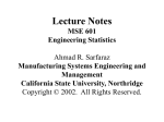 Lecture Notes MSE 601 Engineering Statistics Ahmad R. Sarfaraz