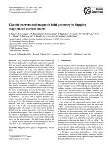 Electric current and magnetic field geometry in flapping magnetotail