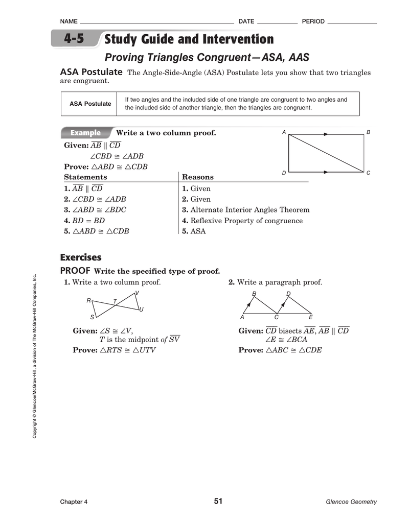 Proving Triangles Congruent—ASA, AAS In Triangle Congruence Proofs Worksheet