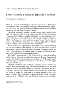 From Aristotle`s Ousia to Ibn Sina`s Jawhar