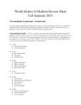 World History II Midterm Review Sheet Fall Semester 2015 Term