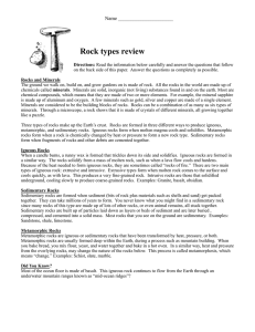 Rock types review - Plain Local Schools