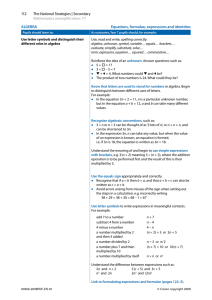 ALGEBRA Equations, formulae, expressions and identities 112 The