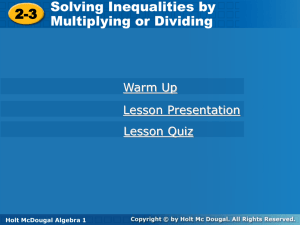 Holt McDougal Algebra 1 2-3 Solving Inequalities by