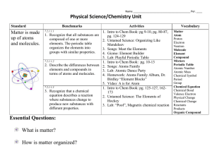 Physical Science/Chemistry Unit Standard Benchmarks Activities
