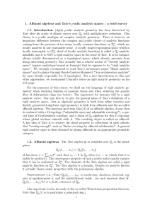 1. Affinoid algebras and Tate`s p-adic analytic spaces : a brief survey