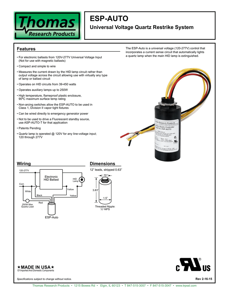 Thomas Research ESP-AUTO Auxiliary Lighting Controller