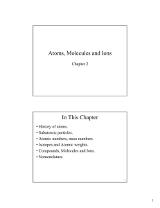 Atoms, Molecules and Ions In This Chapter