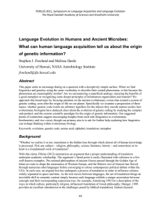 Stephen J. Freeland and Melissa Ilardo – Language Evolution in