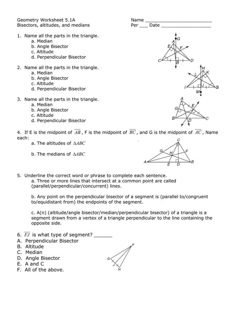 Geometry Worksheet 24 Throughout Angle Bisector Theorem Worksheet