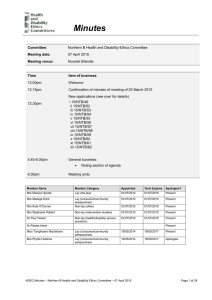 Confirmation of previous minutes - Health and Disability Ethics