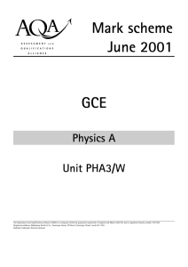 GCE June 2001 Mark Scheme