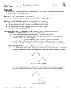 Geometry Triangle Congruence Criteria Unit CO.8 OBJECTIVE #: G