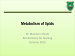 BioN08 Metabolism of lipids Summer 2015