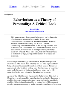 Behaviorism as a Theory of Personality: A Critical Look