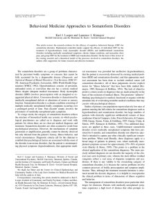 Behavioral Medicine Approaches to Somatoform Disorders