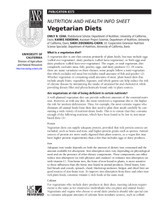 Nutrition and Health Info Sheet: Vegetarian Diets