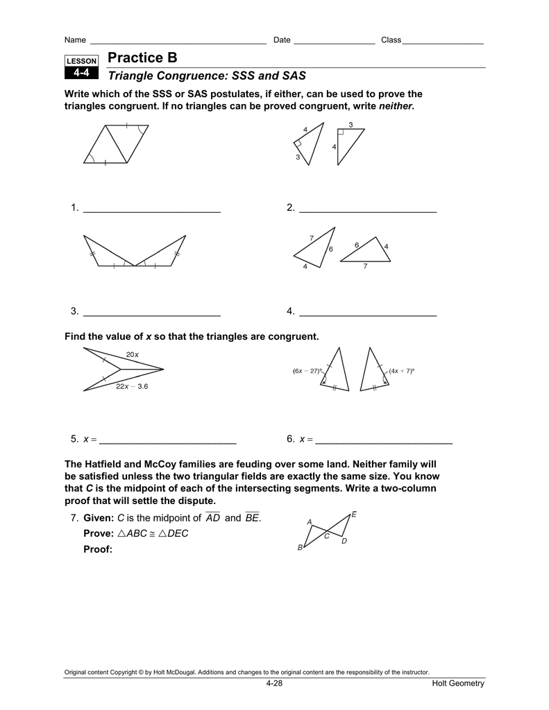 Triangle Congruence WS - Spokane Public Schools Regarding Triangle Congruence Practice Worksheet
