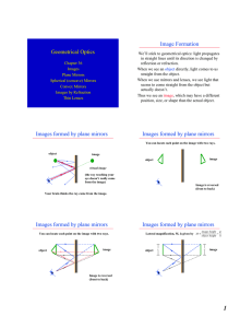 Geometrical Optics Image Formation Images formed by plane