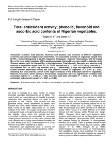 Total antioxidant activity, phenolic, flavonoid and ascorbic acid