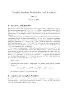 Complex Numbers, Polynomials, and Symmetry