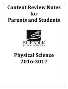Content Review Notes for Parents and Students Physical Science