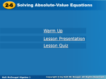 2-6 Notes 9/19/16 Solving absolute value equations