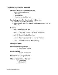 Chapter 13: Psychological Disorders Abnormal Behavior: The
