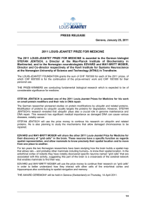 press release 2011 louis-jeantet prize for medicine