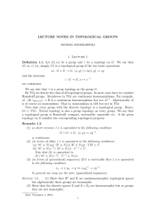 LECTURE NOTES IN TOPOLOGICAL GROUPS 1. Lecture 1