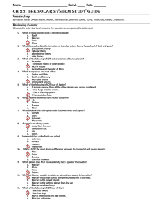 CH 23: The Solar System Study Guide