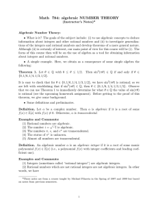 Math 784: algebraic NUMBER THEORY