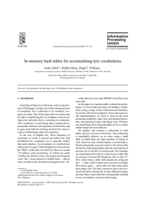 In-memory hash tables for accumulating text vocabularies