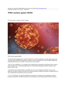 WHO cautions against MERS : NBS English | News Agency and E