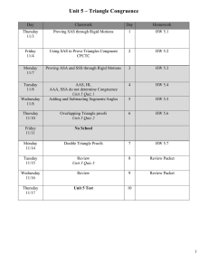 Unit 5 – Triangle Congruence