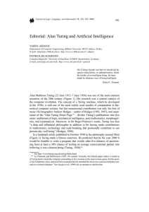 Editorial: Alan Turing and Artificial Intelligence