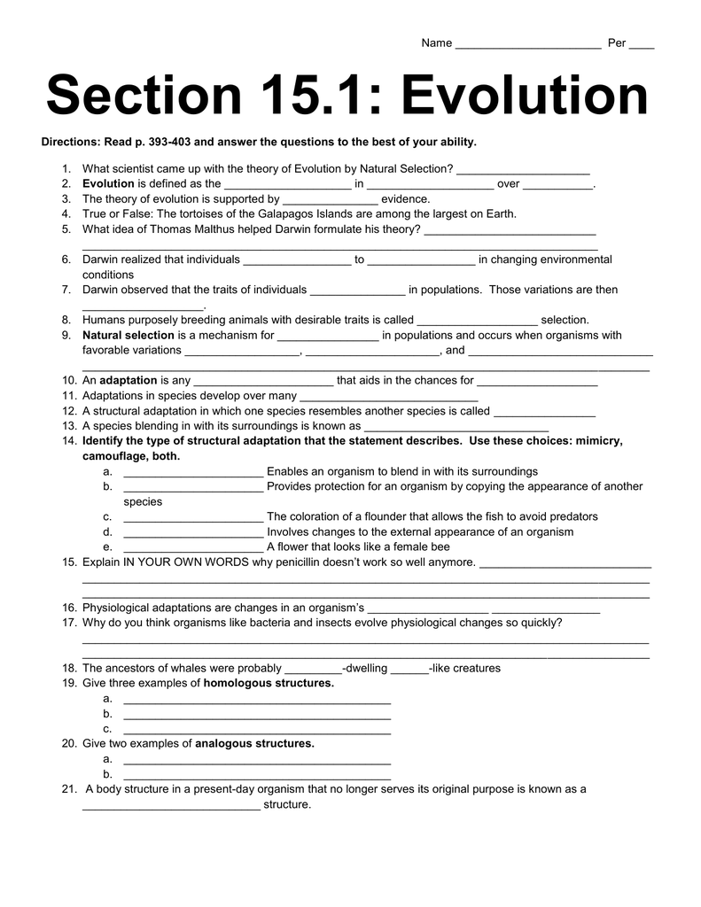 Worksheet 20.20 Regarding Types Of Natural Selection Worksheet