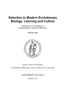 Selection in Modern Evolutionary Biology, Learning and Culture