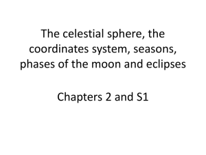 The celestial sphere, the coordinates system, seasons, phases of