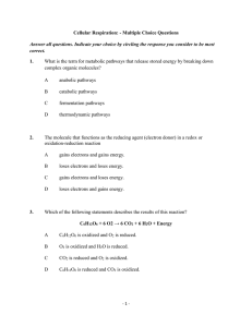 Cellular Respiration: - Multiple Choice Questions Answer all