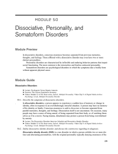 Dissociative, Personality, and Somatoform Disorders