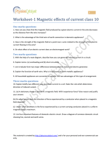 Worksheet : Magnetic effects of current class 10