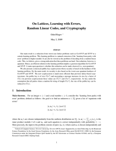 On Lattices, Learning with Errors, Random Linear Codes, and